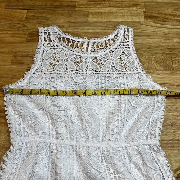 BB Dakota Sandra Dress White Lace Embroidery Mini Crochet Sz S - Picture 11 of 14